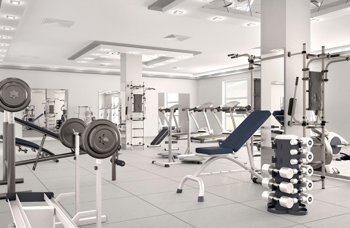 interior of new modern gym with equipment. 3d illustration